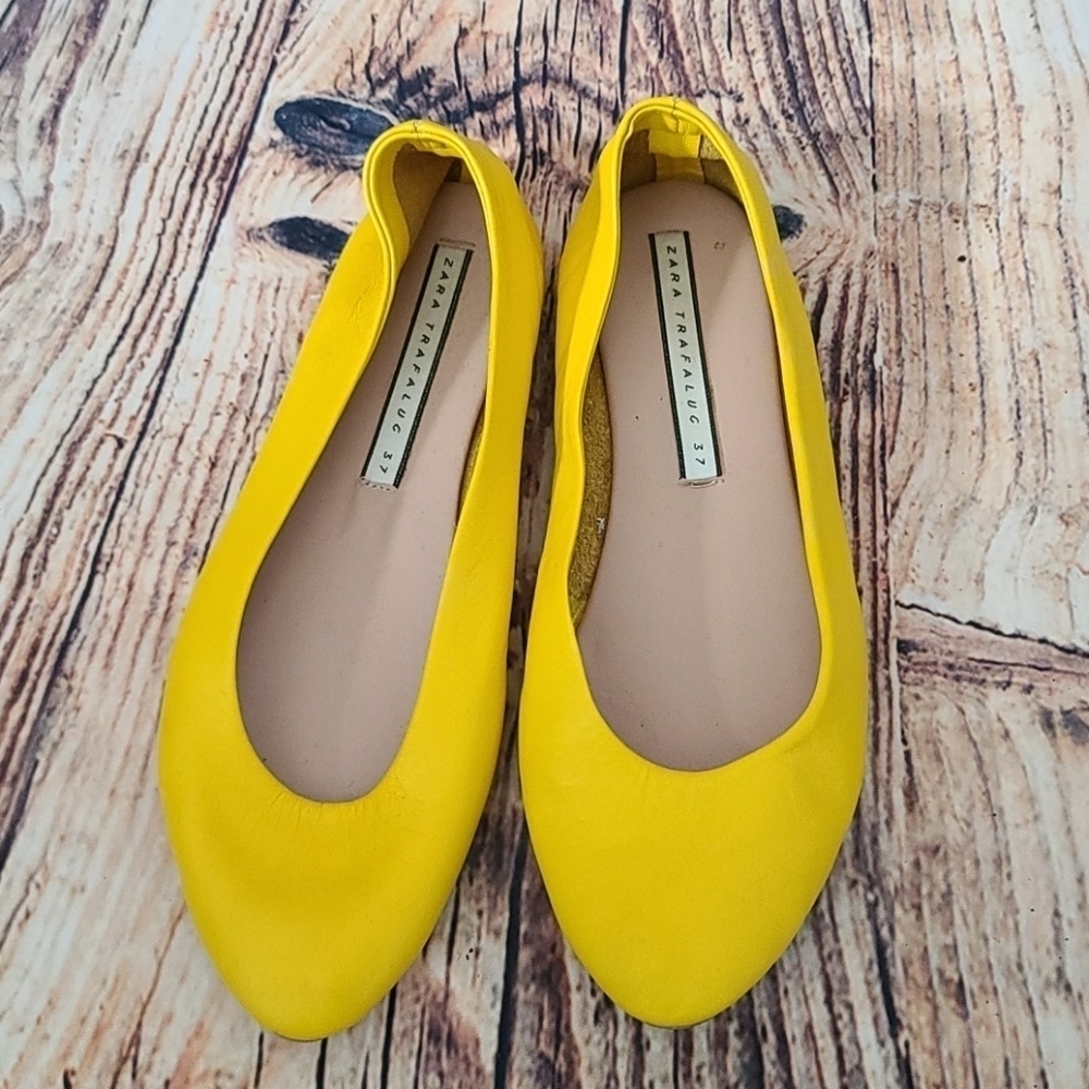ZARA trafaluc Yellow Leather Ballet flats EUR 37 Or  US 6.5 Ballerina9
